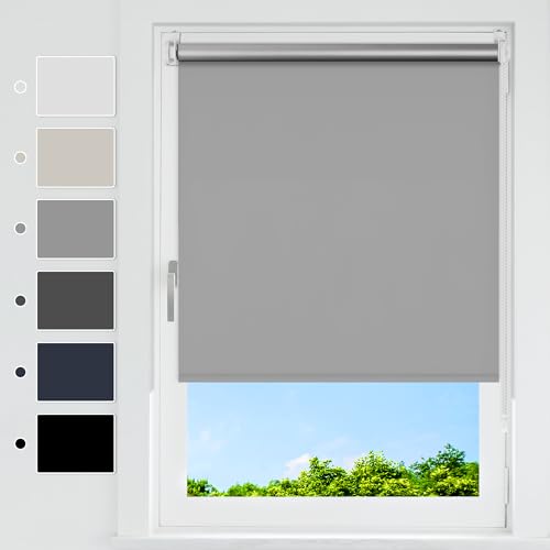 HOMEDEMO Verdunklungsrollo ohne Bohren, Verdunkelungsrollo Klemmfix, Hellgrau B120 x H140 cm (Stoffbreite 115cm), Klemmrollo Fensterrollo Sonnenschutz und Sichtschutz, Rollos für Fenster & Tür von HOMEDEMO
