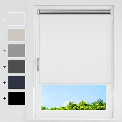 HOMEDEMO Verdunklungsrollo ohne Bohren, Verdunkelungsrollo Klemmfix, Weiß B45 x H230 cm (Stoffbreite 40cm), Klemmrollo Fensterrollo Sonnenschutz und Sichtschutz, Rollos für Fenster & Tür von HOMEDEMO