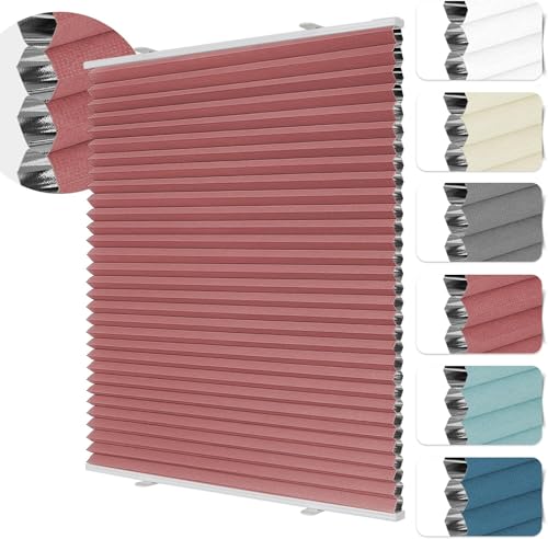 HOMEDEMO Wabenplissee Plissee ohne Bohren Klemmfix Verdunklung Thermo Zweifarbig Weinrot 45 x 110cm(BxH) Faltrollo 100% Blickdicht,Sonnenschutz & Schallschutz Plisseerollo für Fenster & Tür von HOMEDEMO