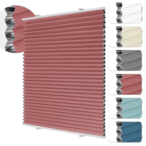 HOMEDEMO Wabenplissee Plissee ohne Bohren Klemmfix Verdunklung Thermo Zweifarbig Weinrot 55 x 120cm(BxH) Faltrollo 100% Blickdicht, Sonnenschutz & Schallschutz Plisseerollo für Fenster & Tür von HOMEDEMO