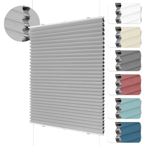 HOMEDEMO Wabenplissee Plissee ohne Bohren Klemmfix Verdunklung Thermo Zweifarbig HellGrau 85 x 100cm(BxH) Faltrollo 100% Blickdicht, Sonnenschutz & Schallschutz Plisseerollo für Fenster & Tür von HOMEDEMO