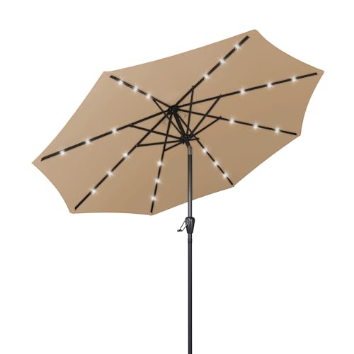 HOMEDEMO sonnenschirm balkon 270 cm Khaki mit Kurbel LED-Lichtern, Balkonschirm, Gartenschirm, Strandschirm, Marktschirm, Terrassenschirm, Tischschirm, Schutz 50+ Knickbar Neigbar, patio umbrella von HOMEDEMO