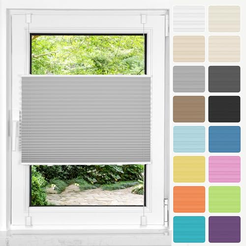 HOMEDEMO Plissee ohne Bohren Klemmfix, B110 x H110 cm Grau, Faltrollo Plisseerollo Jalousie für Tür & Fenster Blickdicht Sichtschutz Sonnenschutz Rollo von HOMEDEMO