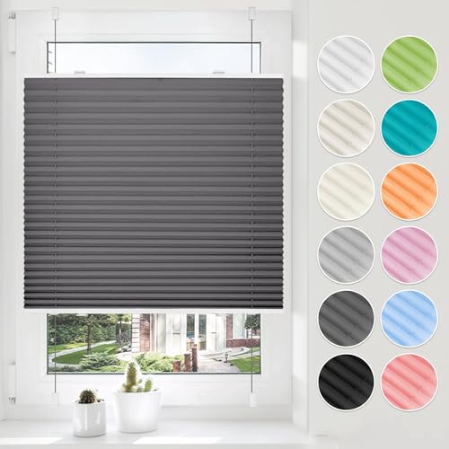 HOMEDEMO Plissee ohne Bohren Klemmfix 35x150cm Anthrazit Faltrollo Plisseerollo Jalousie für Tür & Fenster Blickdicht Sichtschutz Sonnenschutz Rollo von HOMEDEMO