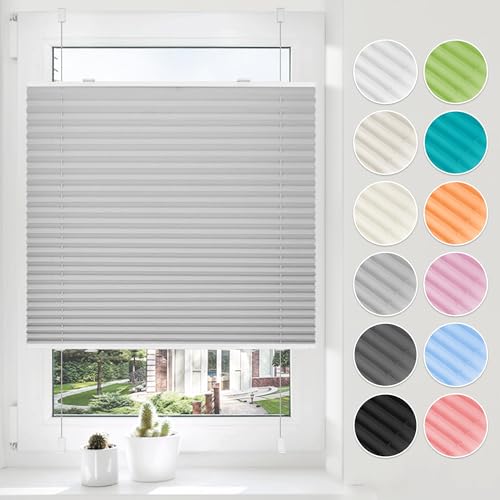 HOMEDEMO Plissee ohne Bohren Klemmfix 65x140cm Grau Faltrollo Plisseerollo Jalousie für Tür & Fenster Blickdicht Sichtschutz Sonnenschutz Rollo von HOMEDEMO