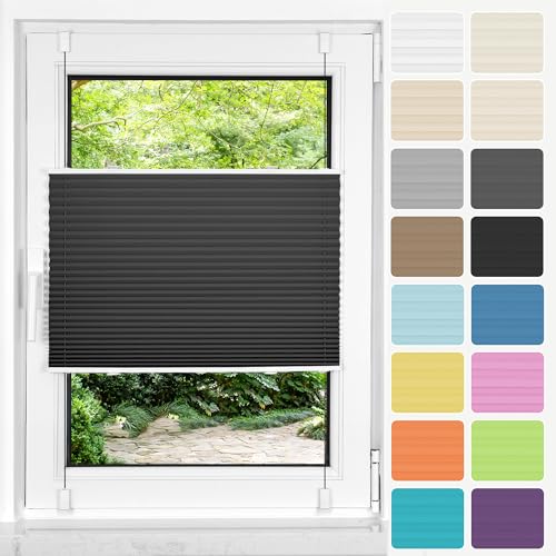 HOMEDEMO Plissee ohne Bohren Klemmfix, B80 x H100 cm Schwarz, Faltrollo Plisseerollo Jalousie für Tür & Fenster Blickdicht Sichtschutz Sonnenschutz Rollo von HOMEDEMO