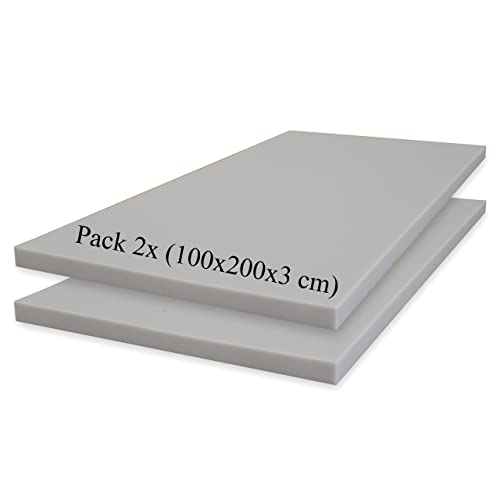 HOMEDI Packung mit 2 Gummiplatten aus Polyurethanschaum mit hoher Dichte HR - (100 x 200 x 3 cm) - Ideal für Polsterungen, Sofas, Matratzen und Kissenfüllungen - Grau von HOMEDI