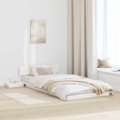 90 x 190 cm Modernes Bodenbettgestell Mit Nachttisch Rechteckiges Design Platzoptimiert Einfache Montage Hochwertiges Holz Naturbelassen Stilvoll von HOMEELIKE
