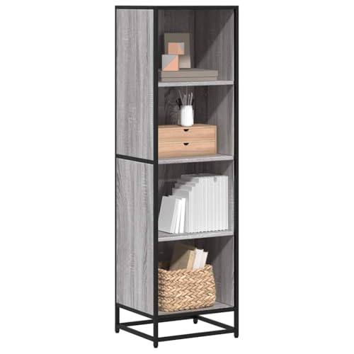 B¨¹cherregal aus Holzwerkstoff in Grau Sonoma Optik 40x35x139 cm mit 4 F?Chern und industriellem Design von HOMEELIKE