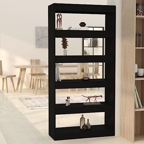 B¨¹cherregal in Schwarz aus Holzwerkstoff 80x30x166 cm mit viel Stauraum ideal als Raumteiler von HOMEELIKE
