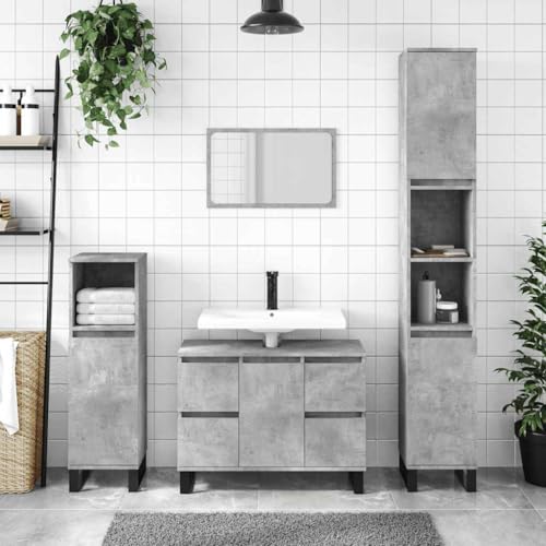 Badezimmerschrank in Betongrau 80 cm breit aus robustem Holzwerkstoff von HOMEELIKE