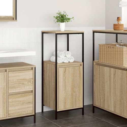 Badschrank Sonoma Eiche 36x35x95 cm mit T¨¹Ren und Regalen f¨¹r extra Stauraum von HOMEELIKE