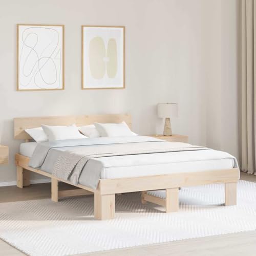 Bettgestell aus Massivholz Kiefer 150x200 cm mit Kopfteil Natur Holme robust von HOMEELIKE