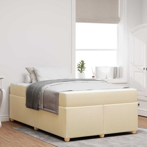 Bettgestell mit Matratze 120x200 cm Stoff Creme Hochwertig komfortabel von HOMEELIKE