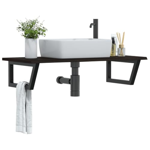 Elegante Waschtisch Ablageplatte aus Massivholz und Metall Halterung f¨¹r mehr Stauraum von HOMEELIKE
