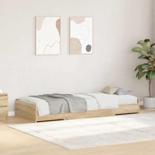 Funktionales Holzbett mit integriertem Stauraum 80 x 200 cm in Sonoma Eiche Funktionales Holzbett mit integriertem Stauraum 80 x 200 cm in Sonoma Eiche von HOMEELIKE