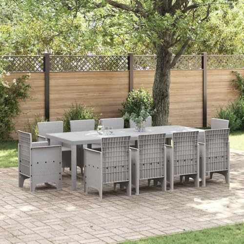 Garten Essgruppe 11 TLG Poly Rattan Set Grau Komplettset Esszimmerstuhl Sitzgruppe mit Tisch 4 St¨¹hle 4 Hocker von HOMEELIKE