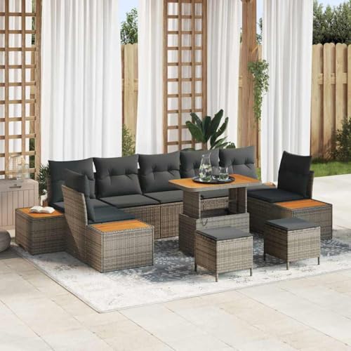 HOMEELIKE 10-TLG. Garten-Sofagarnitur mit Kissen Grau Poly Rattan Akazie HOMEELIKE 10-TLG. Garten-Sofagarnitur mit Kissen Grau Poly Rattan Akazie von HOMEELIKE