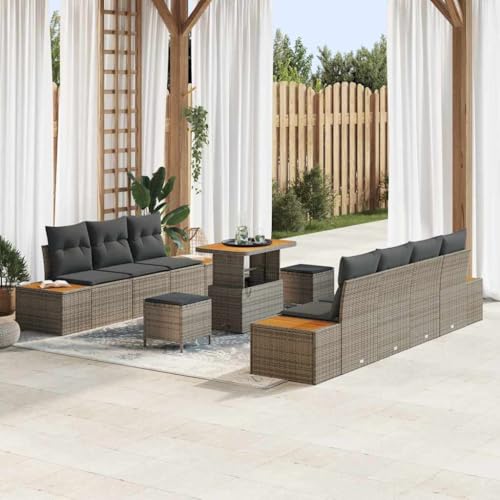 HOMEELIKE 10-teiliges Garten-Sofa-Set mit Kissen Grau Poly Rattan Akazie HOMEELIKE 10-teiliges Garten-Sofa-Set mit Kissen Grau Poly Rattan Akazie von HOMEELIKE