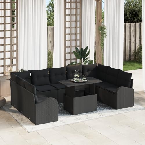 HOMEELIKE 10-teiliges Garten Sofa Set mit Kissen Schwarz Poly Rattan von HOMEELIKE