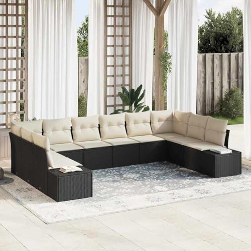 HOMEELIKE Modulares Gartensofa-Set f¨¹r 10 Personen, wetterfestes Poly-Rattan Sofa in Schwarz-Wei?, gro?z¨¹giges Lounge-Set f¨¹r Garten und Balkon mit abnehmbaren Sitzkissen von HOMEELIKE
