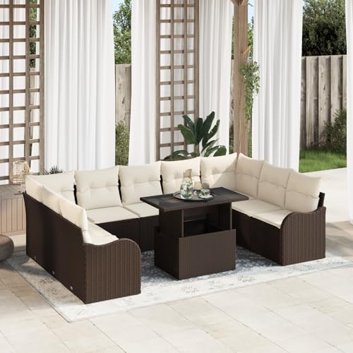 HOMEELIKE 10-teiliges Garten-Sofa-Set mit Kissen in Braun und Creme von HOMEELIKE
