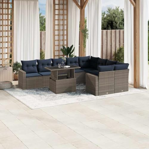 HOMEELIKE 10-teiliges Gartensofa-Set mit Kissen, grau, Polyrattan von HOMEELIKE