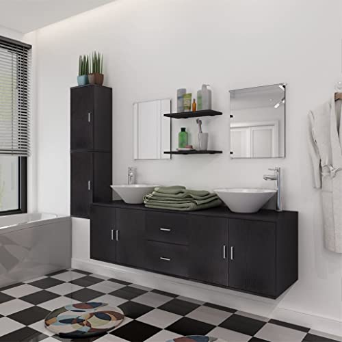 HOMEELIKE 11-TLG. Badm?Bel-Set mit Waschbecken und Wasserhahn Schwarz von HOMEELIKE