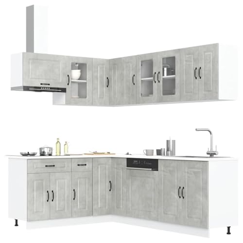 HOMEELIKE 11-TLG. K¨¹chenschrank-Set Kalmar Betongrau Holzwerkstoff von HOMEELIKE