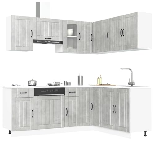 HOMEELIKE 11-TLG. K¨¹chenschrank-Set Kalmar Betongrau Holzwerkstoff von HOMEELIKE