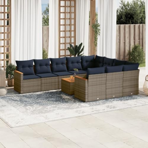 HOMEELIKE 11-teiliges Gartensofa-Set mit Kissen, grau, Polyrattan von HOMEELIKE