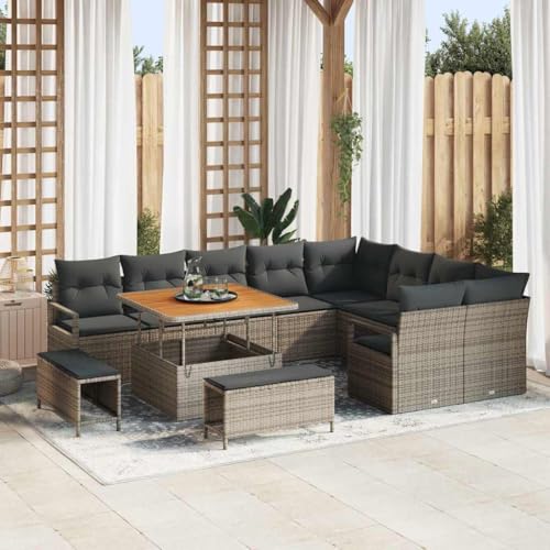 HOMEELIKE 12-TLG. Garten-Sofagarnitur mit Kissen Grau Poly Rattan Akazie HOMEELIKE 12-TLG. Garten-Sofagarnitur mit Kissen Grau Poly Rattan Akazie von HOMEELIKE