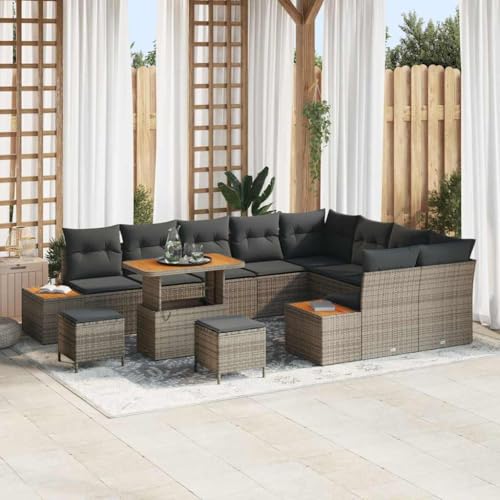 HOMEELIKE 12-teiliges Garten-Sofa-Set mit Kissen Grau Poly-Rattan Akazie HOMEELIKE 12-teiliges Garten-Sofa-Set mit Kissen Grau Poly-Rattan Akazie von HOMEELIKE