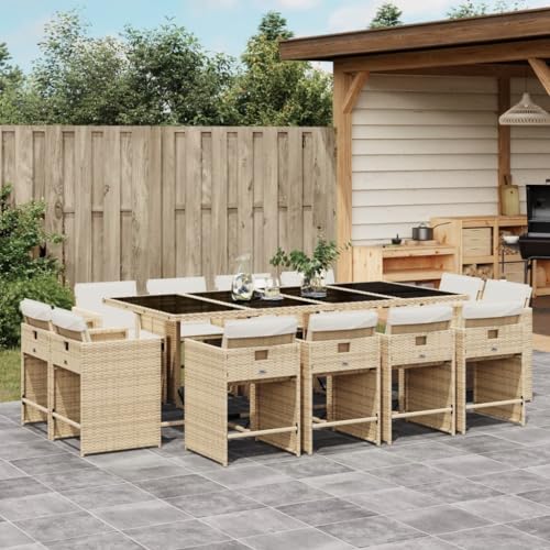 HOMEELIKE 13-TLG. Garten-Essgruppe mit Kissen Beige Poly Rattan HOMEELIKE 13-TLG. Garten-Essgruppe mit Kissen Beige Poly Rattan von HOMEELIKE