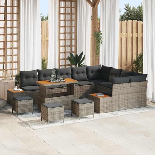 HOMEELIKE 13-teiliges Garten-Sofa-Set mit Kissen Grau Poly-Rattan Akazie HOMEELIKE 13-teiliges Garten-Sofa-Set mit Kissen Grau Poly-Rattan Akazie von HOMEELIKE