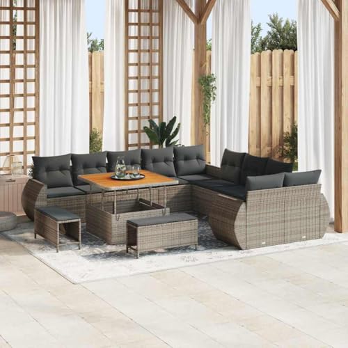 HOMEELIKE 13-teiliges Garten-Sofaset mit Kissen aus grauem Poly-Rattan und Akazienholz. HOMEELIKE 13-teiliges Garten-Sofaset mit Kissen aus grauem Poly-Rattan und Akazienholz. von HOMEELIKE