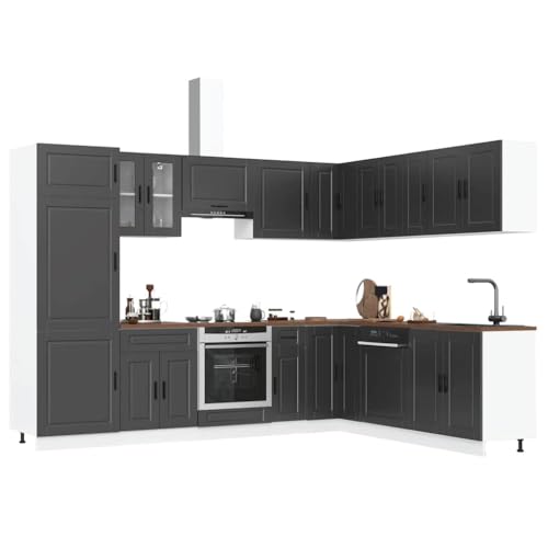 HOMEELIKE 14-TLG. K¨¹chenschrank-Set Porto Schwarz Holzwerkstoff von HOMEELIKE