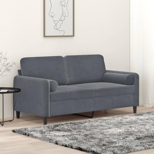 HOMEELIKE 2-Sitzer-Sofa mit Zierkissen Dunkelgrau 140 cm Samt von HOMEELIKE