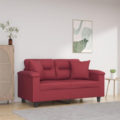 HOMEELIKE 2-Sitzer-Sofa mit Zierkissen Weinrot 120 cm Kunstleder von HOMEELIKE