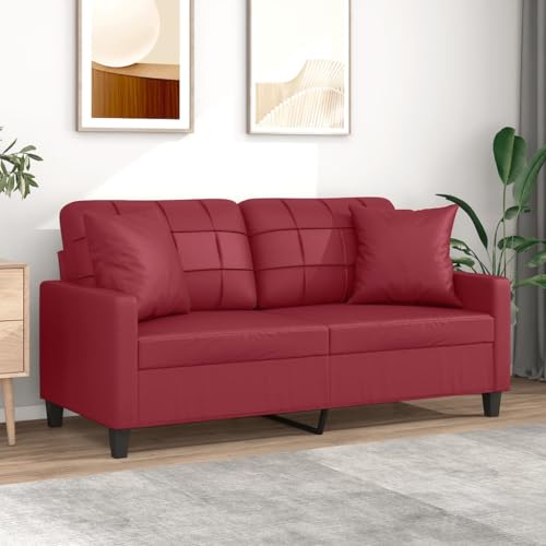 HOMEELIKE 2-Sitzer-Sofa mit Zierkissen Weinrot 140 cm Kunstleder von HOMEELIKE