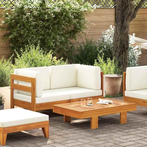 HOMEELIKE 2-TLG. Garten-Lounge-Set mit Cremewei?en Kissen Akazienholz von HOMEELIKE