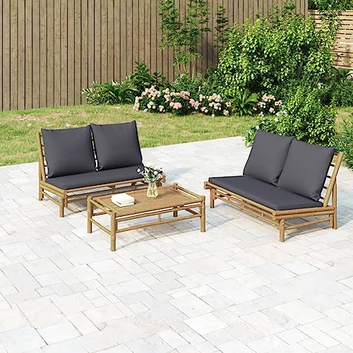 HOMEELIKE 2-TLG. Garten-Lounge-Set mit Dunkelgrauen Kissen Bambus von HOMEELIKE