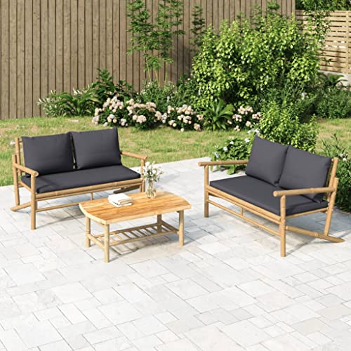 HOMEELIKE 2-TLG. Garten-Lounge-Set mit Dunkelgrauen Kissen Bambus von HOMEELIKE