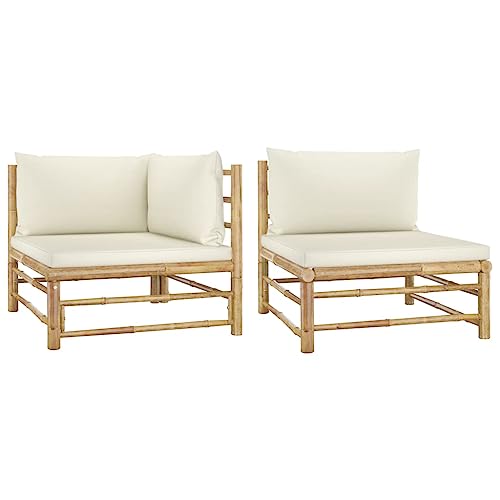 HOMEELIKE 2-TLG. Garten-Lounge-Set mit Kissen Cremewei? Bambus von HOMEELIKE
