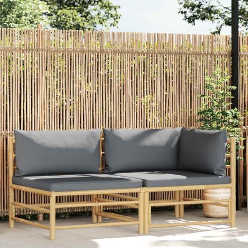 HOMEELIKE 2-TLG. Garten-Lounge-Set mit Kissen Dunkelgrau Bambus von HOMEELIKE