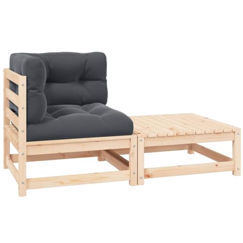 HOMEELIKE 2-TLG. Garten-Lounge-Set mit Kissen Kiefer Massivholz von HOMEELIKE