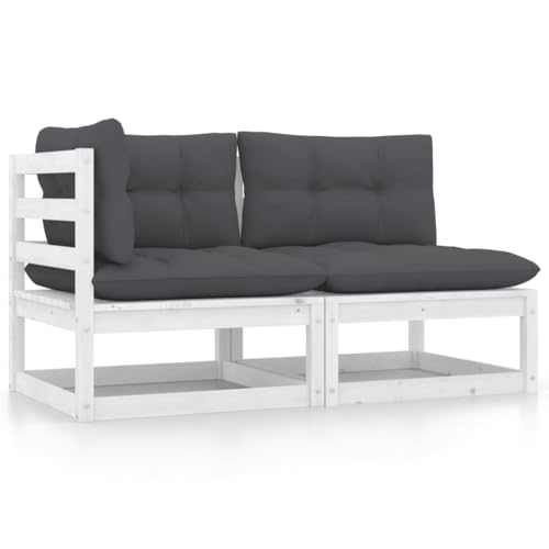 HOMEELIKE 2-TLG. Garten-Lounge-Set mit Kissen Wei? Kiefer Massivholz von HOMEELIKE