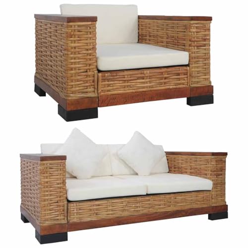 HOMEELIKE 2-TLG. Sofagarnitur mit Auflagen Braun Natur Rattan von HOMEELIKE
