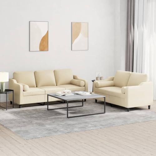 HOMEELIKE 2-TLG. Sofagarnitur mit Kissen Creme Stoff von HOMEELIKE