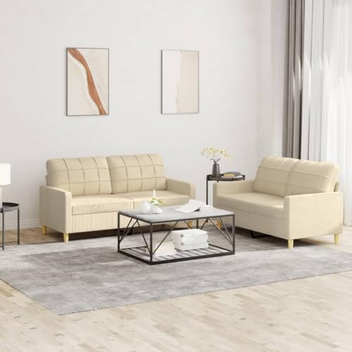 HOMEELIKE 2-TLG. Sofagarnitur mit Kissen Creme Stoff von HOMEELIKE